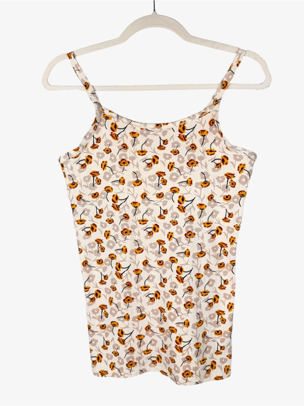 Duluth Trading Co Women’s No-Yank Shelf Bra Cami S Cream & Mustard Yellow Flower